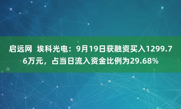 启远网  埃科光电：9月19日获融资买入1299.76万元，占当日流入资金比例为29.68%